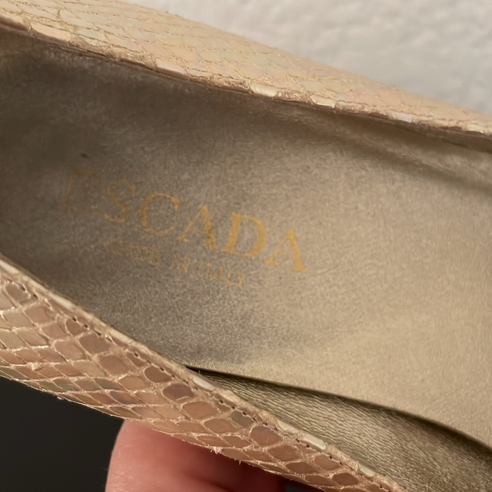 ESCADA vintage kitten heels pearl gold pointy US 7,5 fit best 7 made in Italy - Picture 6 of 11